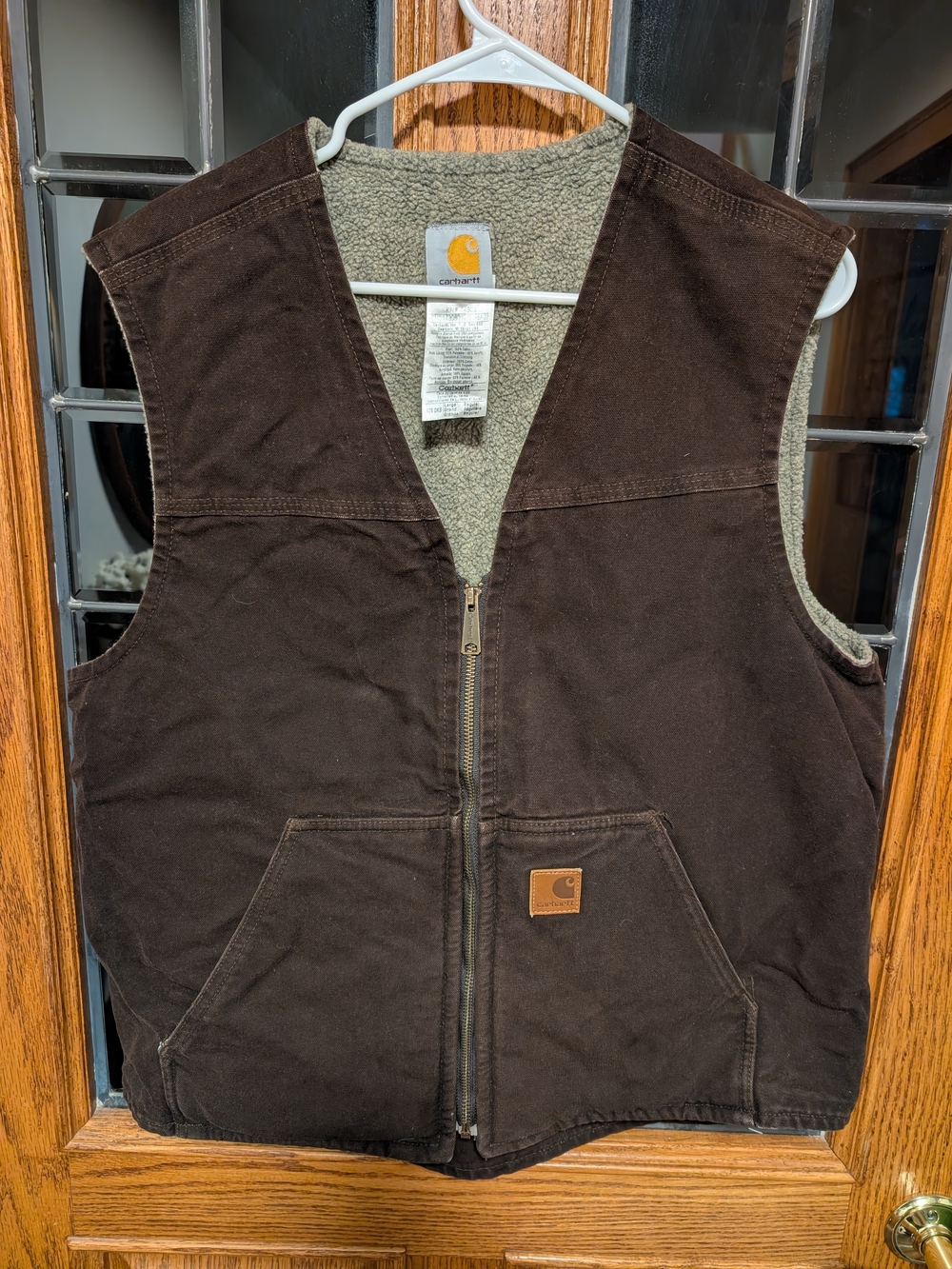 Carhartt Dark Brown Sherpa-Lined Work Vest V26 - Size Large